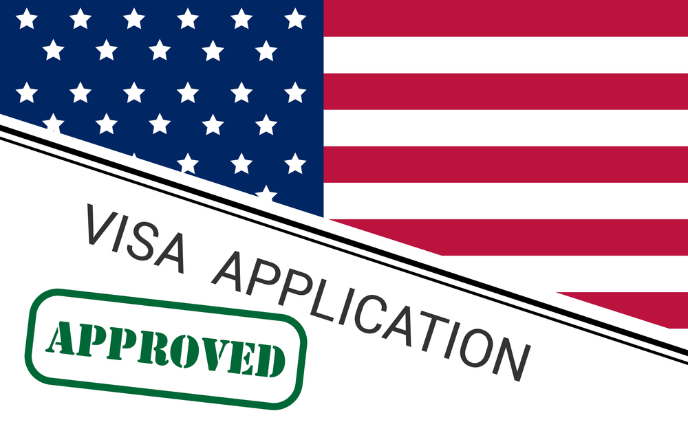 Temporary Work Visa vs Permanent Residency: Fragment of Stamp H1B USA Worker Visa.